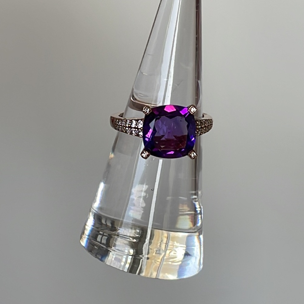 3 ct.Amethyst Cushion Cut Round Ring 6 1/2 - Picture 11 of 16